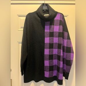 Black and Purple Oversized Checkered Turtleneck Sweater